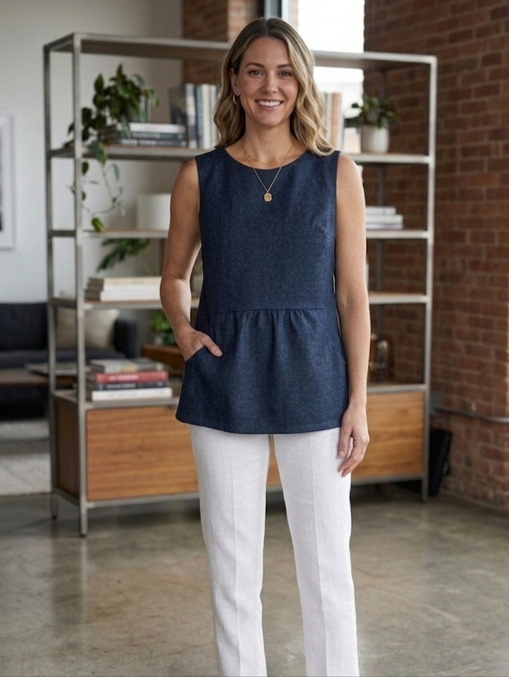 Jude Conally Sleeveless Peplum Top in Navy - Picture 5 of 5